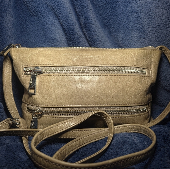 HOBO Handbags - Hobo Taupe Gray Patent Leather Small Crossbody Bag Handbag Purse